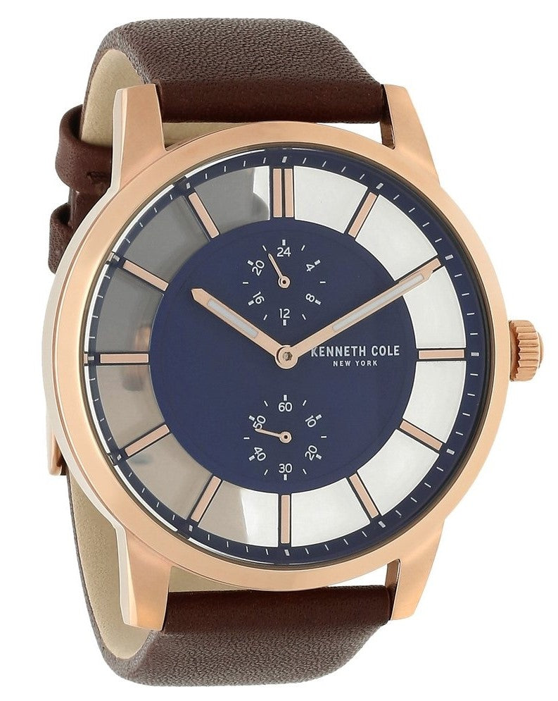 Kenneth Cole Quartz Multifunction Blue Dial with Leather Strap Watch for Men-KC50570006MN