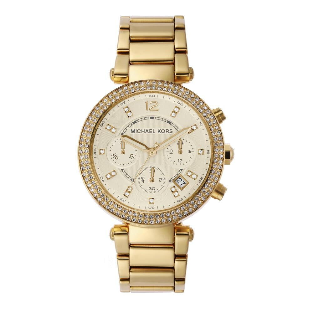 Michael Kors Parker Women Gold Dial Chronograph Stainless Steel Watch MK5354