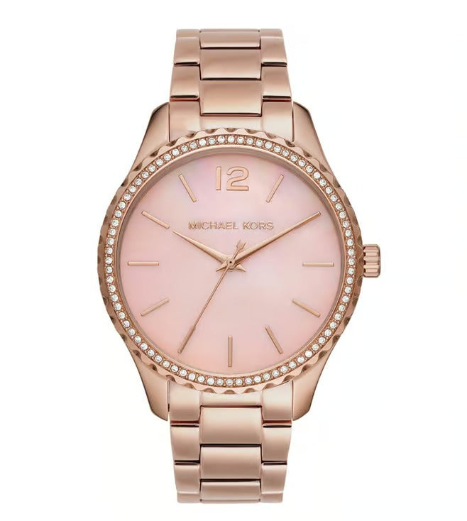 Michael Kors Layton Women Blush Mother-of-Pearl Dial Rose Gold-Tone Watch (MK6848)