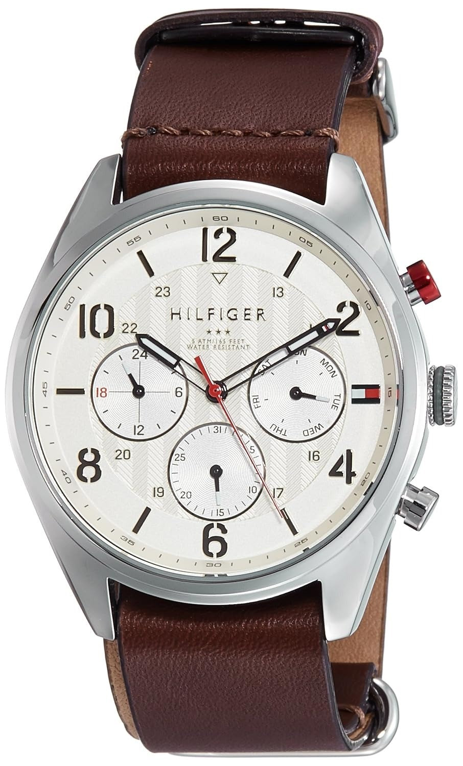 Tommy Hilfiger Quartz Multifunction Off White Dial Leather Strap Watch for Men