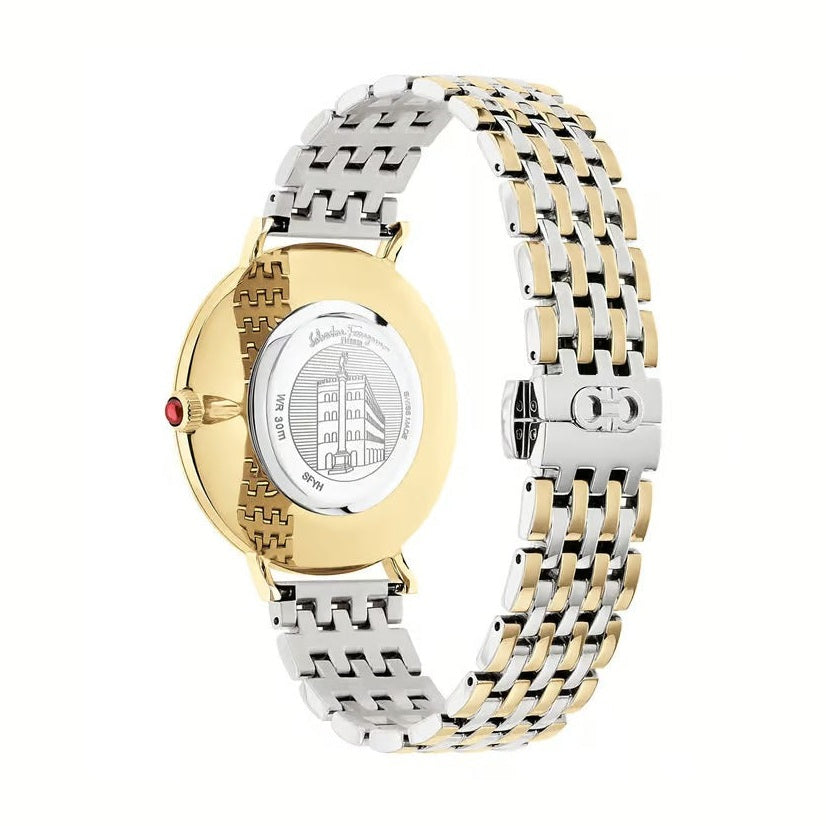 Salvatore Ferragamo Logomania Women's Quartz Black Dial Two-Tone Stainless Steel Watch SFYH00421