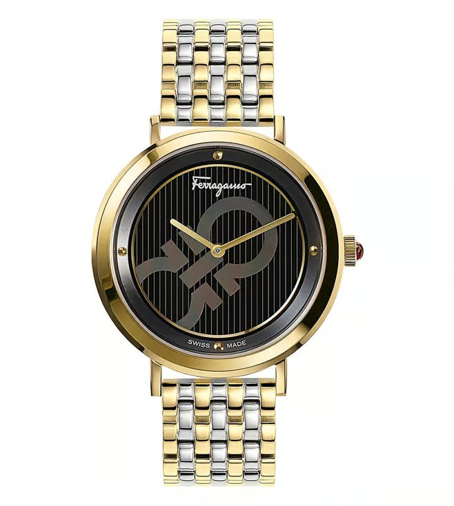 Salvatore Ferragamo Logomania Women's Quartz Black Dial Two-Tone Stainless Steel Watch SFYH00421