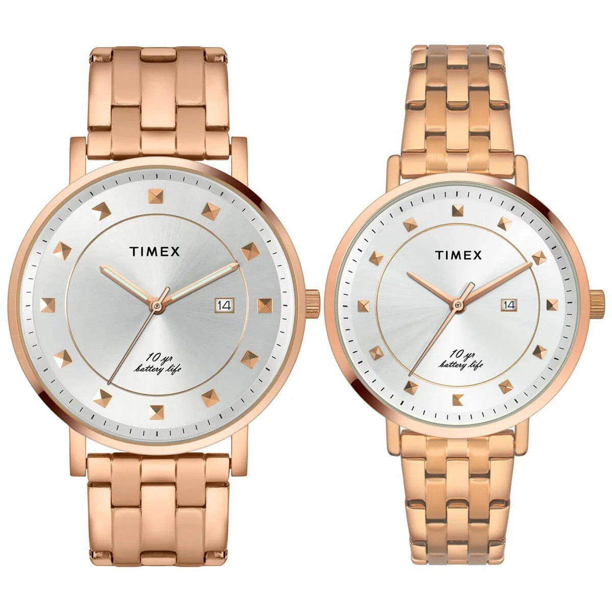 Timex Trend TW00PR281 Silver Dial Couple Pair Watch