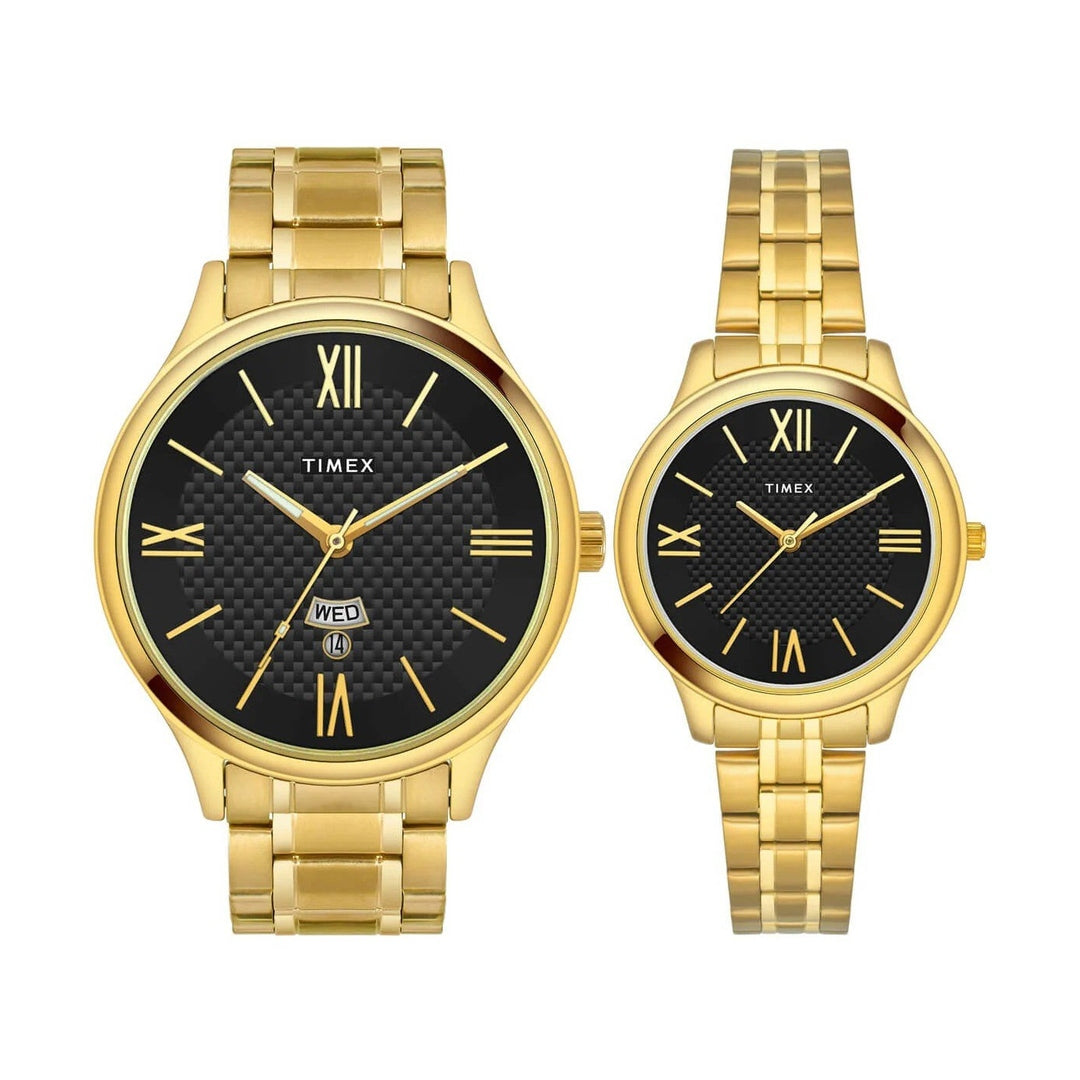 Timex Empera Quartz Black Dial Analog Stainless Steel Couple Watch TW00PR283