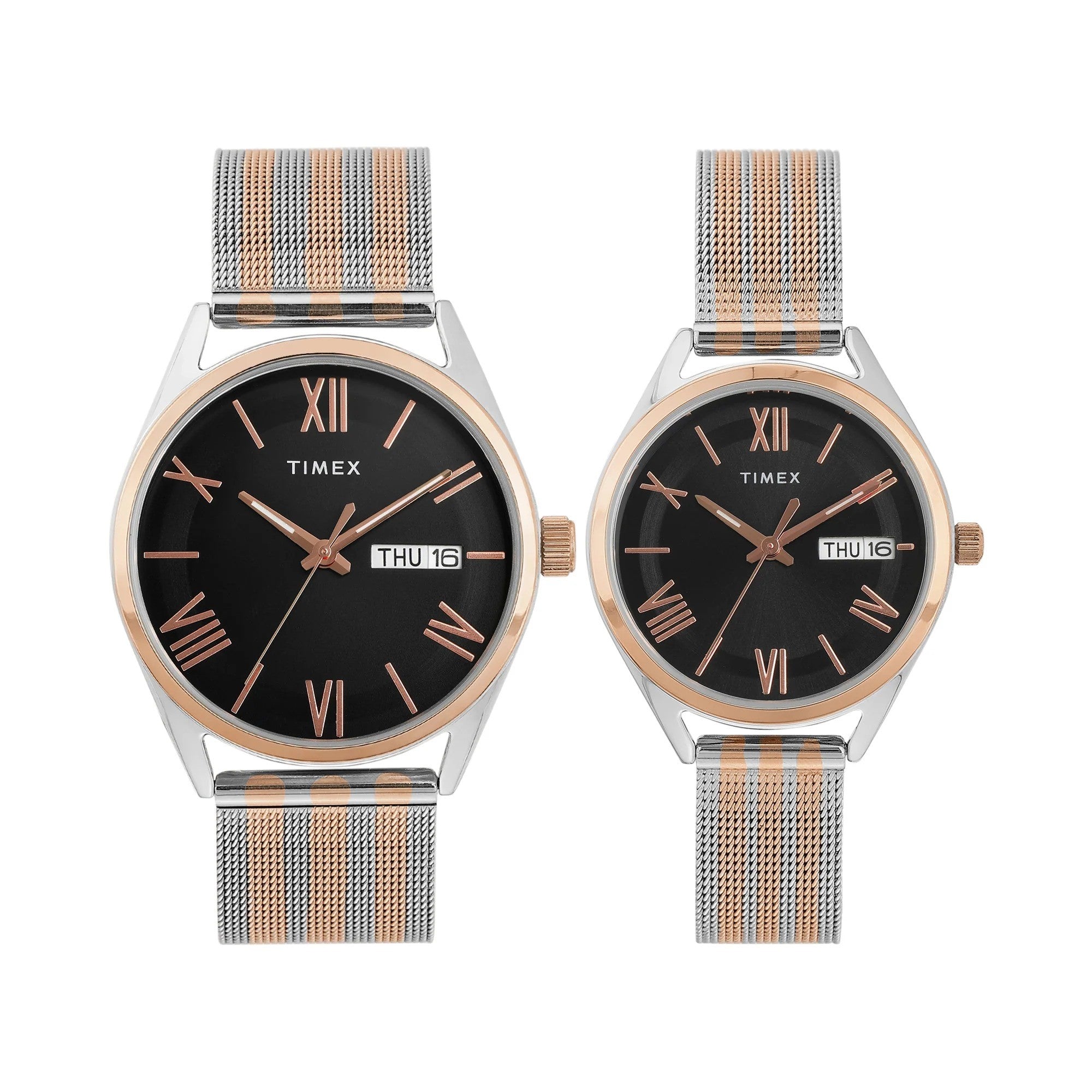 Timex Trend TW00PR351 Silver Dial Couple Pair Watch