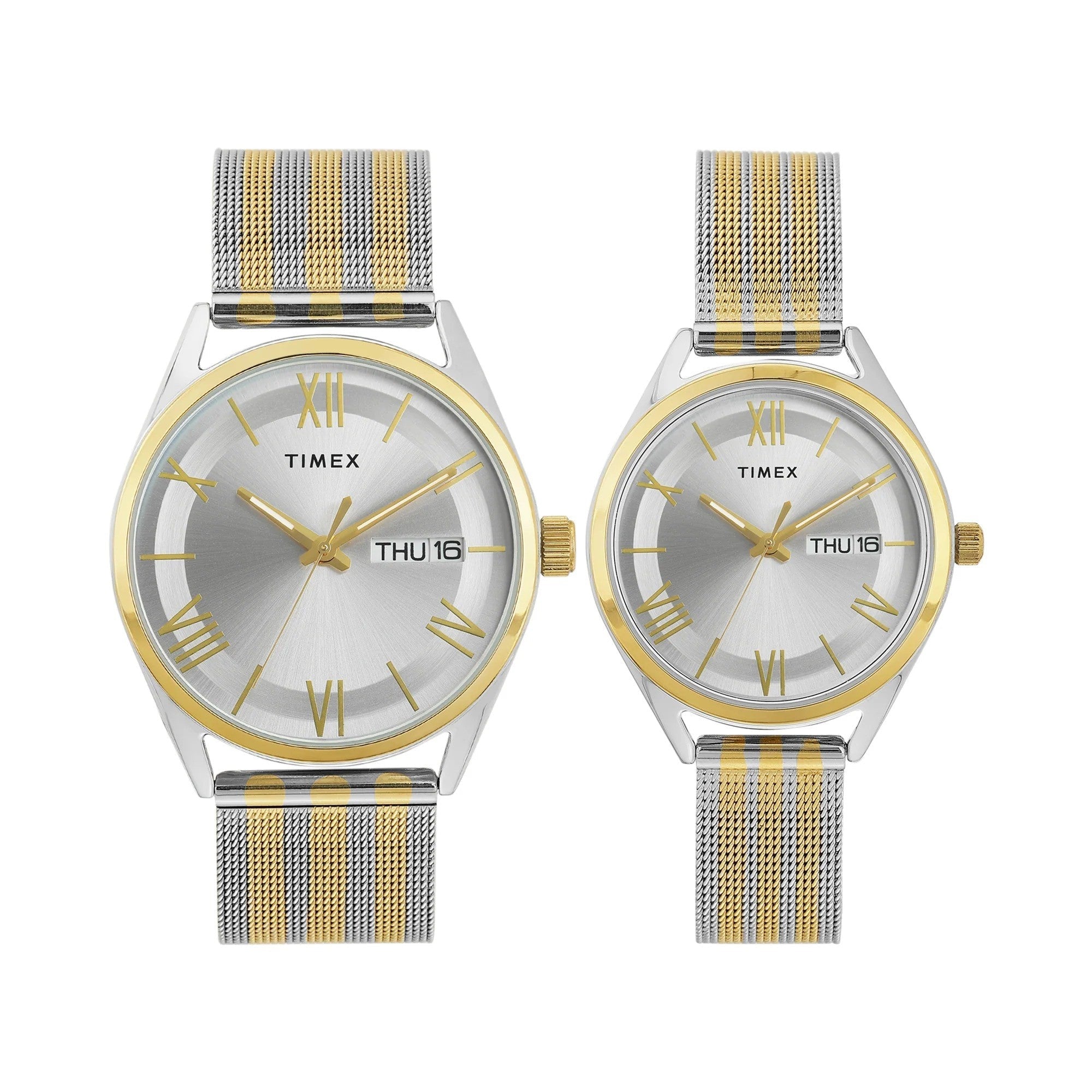 Timex Trend TW00PR352 Silver Dial Couple Pair Watch