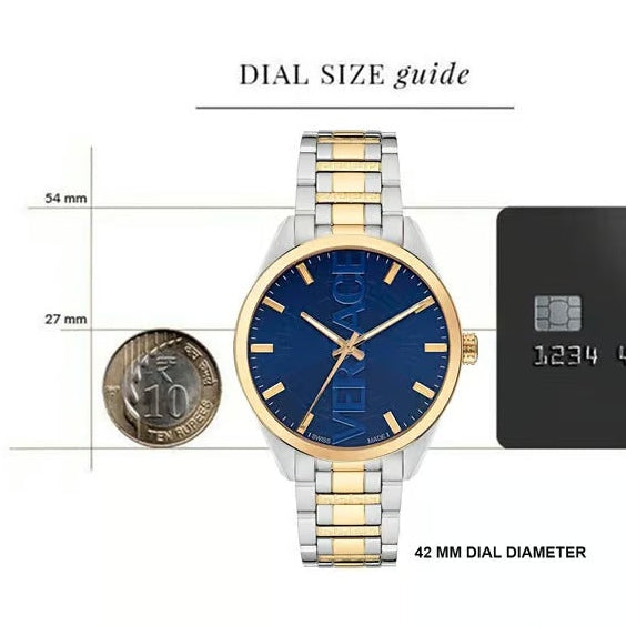 Versace V-Vertical Men's Quartz Blue Dial Analog Two-Tone Stainless Steel Watch VE3H00422