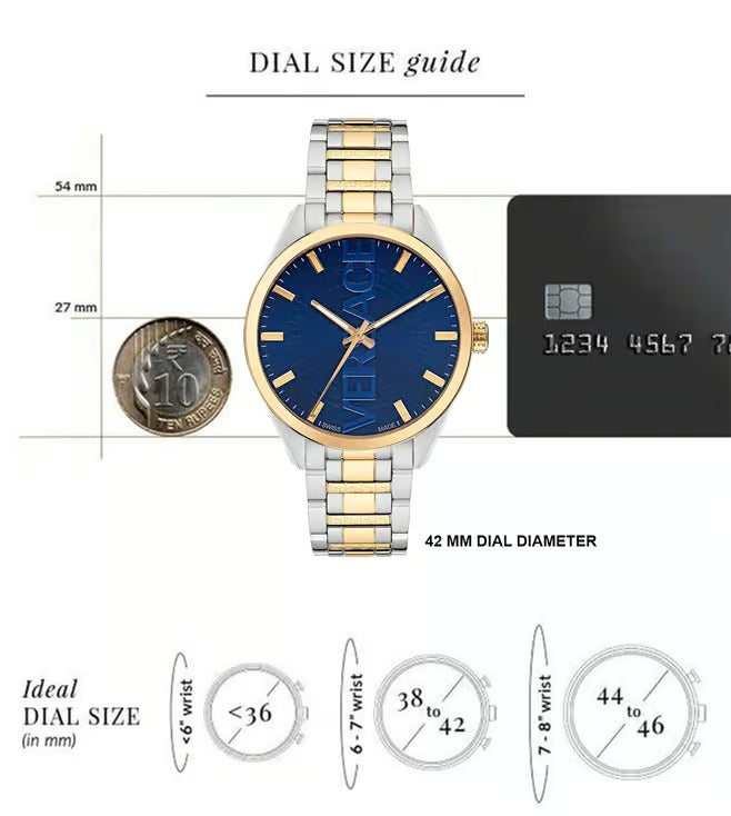 Versace V-Vertical Men's Quartz Blue Dial Analog Two-Tone Stainless Steel Watch VE3H00422