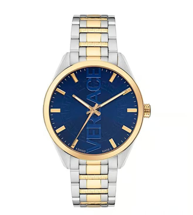 Versace V-Vertical Men's Quartz Blue Dial Analog Two-Tone Stainless Steel Watch VE3H00422