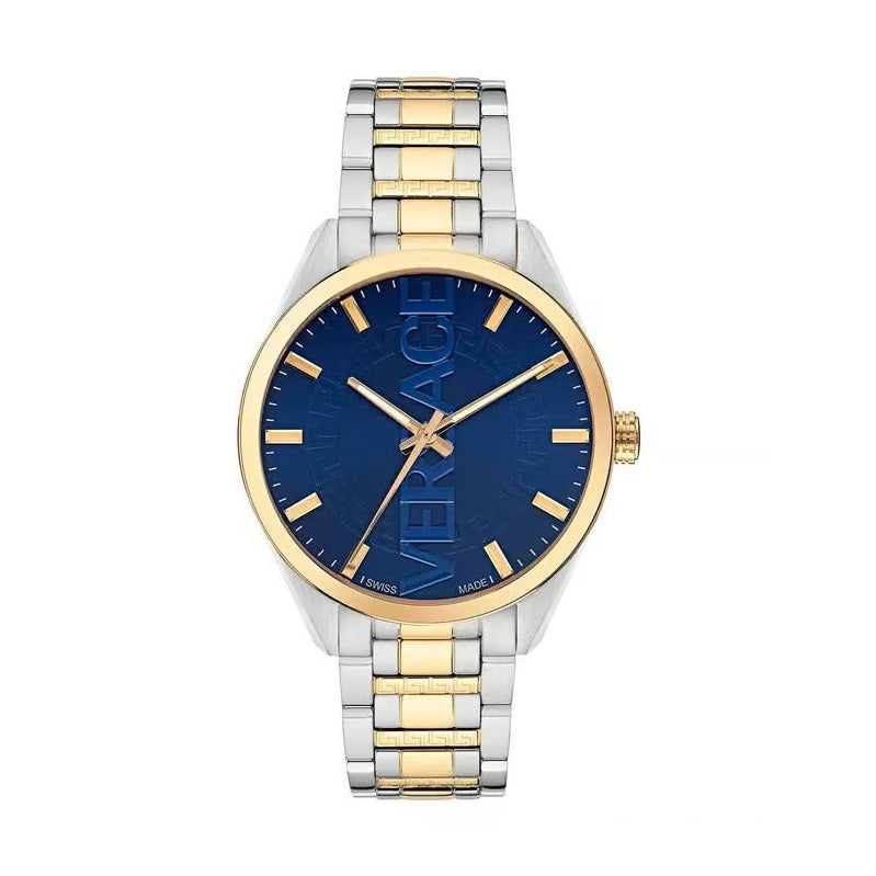 Versace V-Vertical Men's Quartz Blue Dial Analog Two-Tone Stainless Steel Watch VE3H00422
