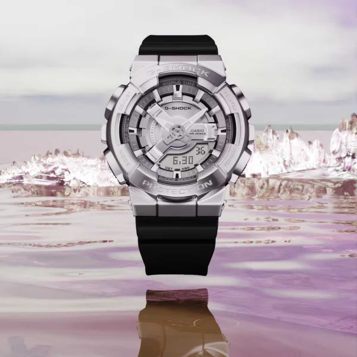 G-Shock GM-S110-1ADR Silver Analog-Digital Dial Black Resin Strap Women's Watch  G1314