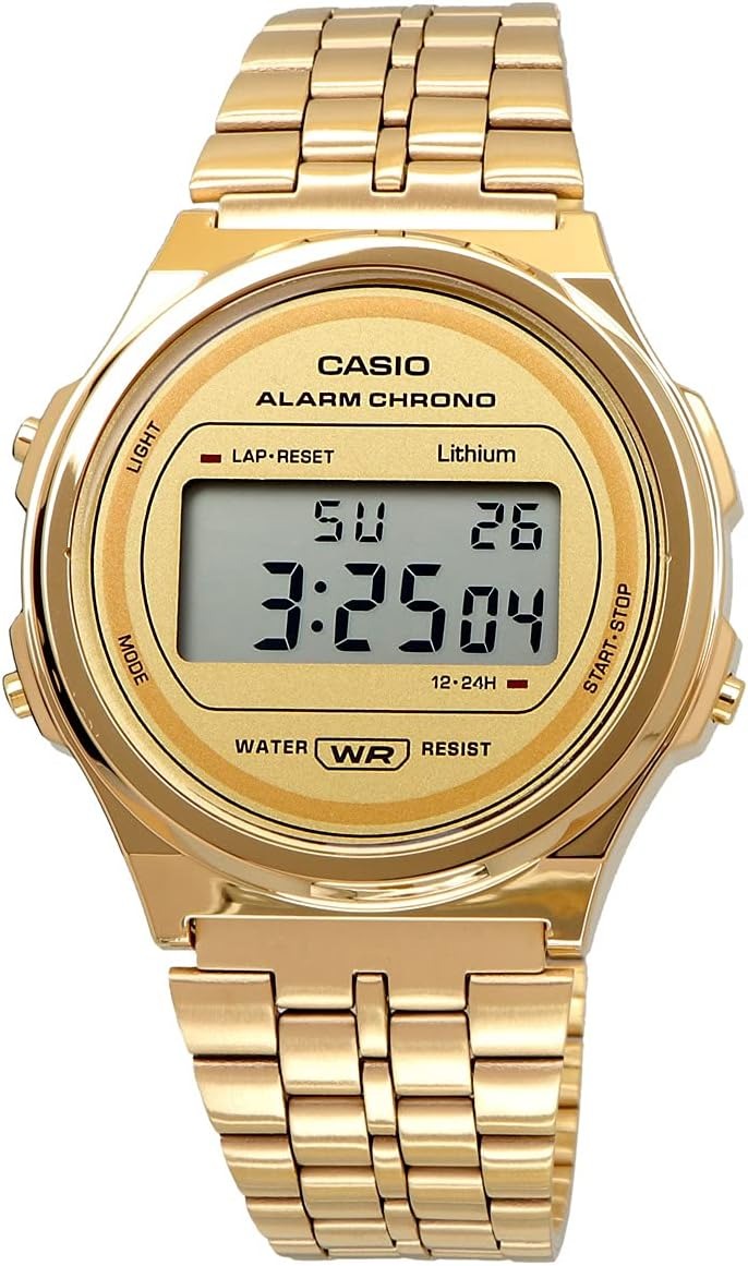 Casio Vintage Digital Golden Dial Stainless Steel Unisex Watch A171WEG-9A