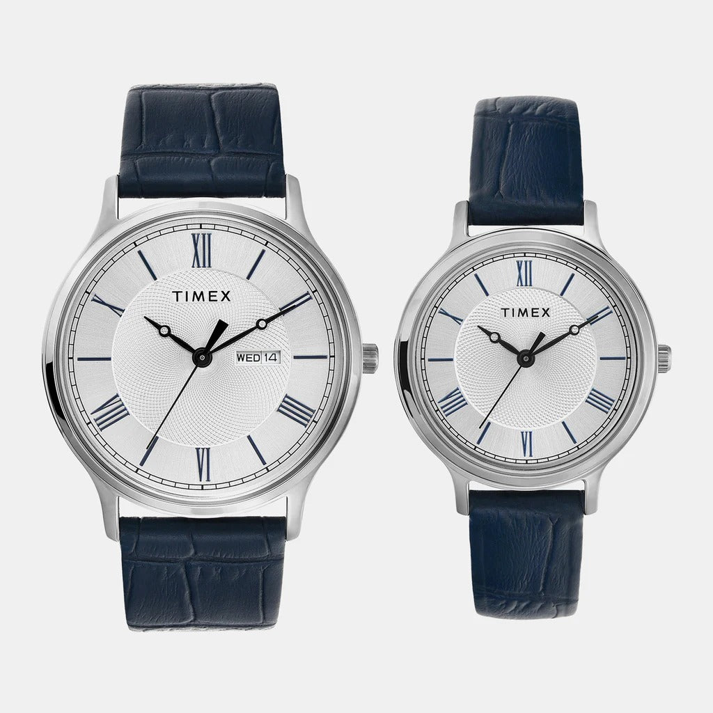 Timex Classics Couple Quartz Silver Dial Analog Leather Watch TW00PR298
