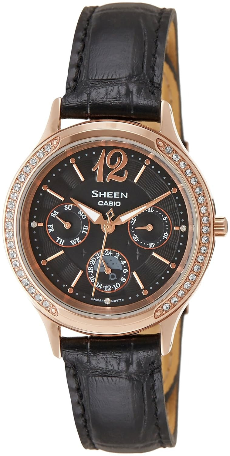 Casio Sheen Analog Black Dial Leather Strap Women's Watch SHE-3030GL-5AUDR