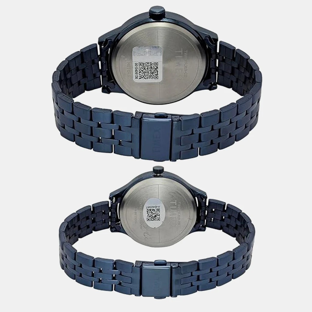 Timex Multi-Function Quartz Blue Dial Stainless Steel Couple Watch TW00PR319