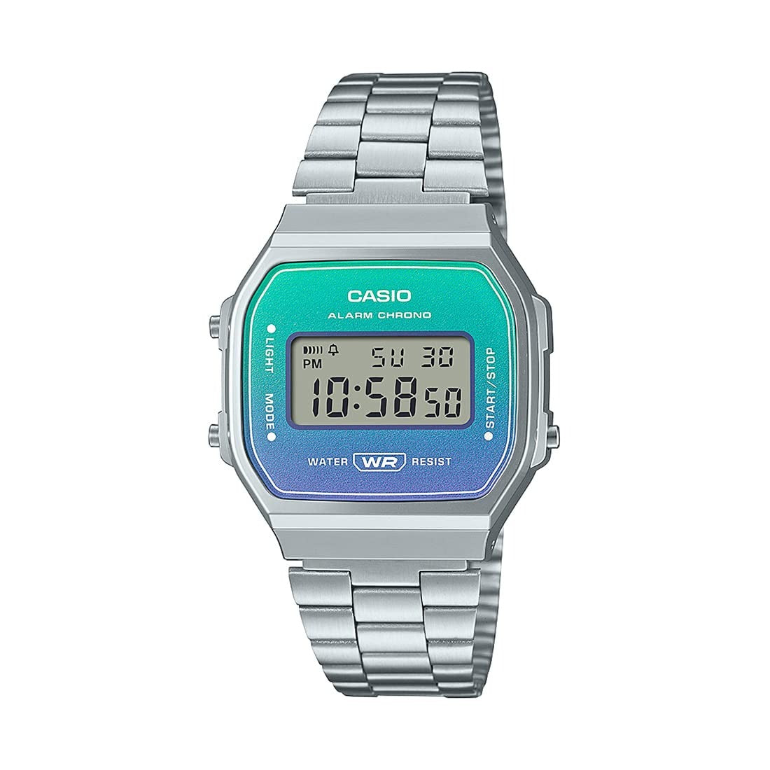 Casio Vintage Digital Multicolor Dial Stainless Steel Unisex Watch A168WER-2A