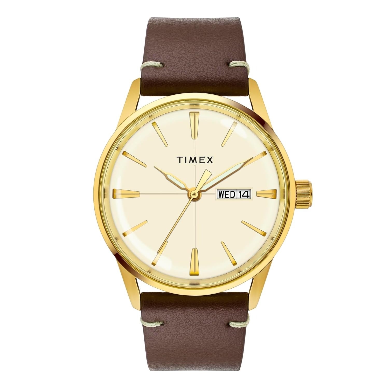 Timex Fashion Quartz Champagne Dial Analog Leather Men's Watch TWEG25502