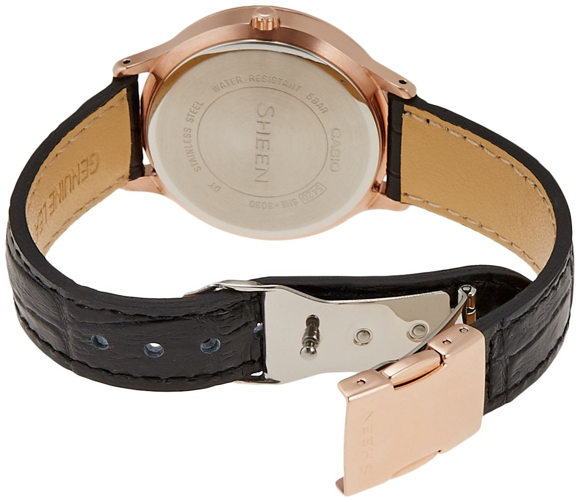 Casio Sheen Analog Black Dial Leather Strap Women's Watch SHE-3030GL-5AUDR