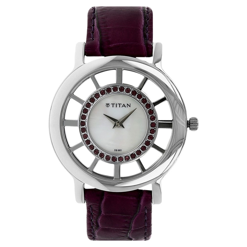 Titan Analog Mother of Pearl Dial Stainless Steel Leather Strap watch for Women - NE9929SL01J