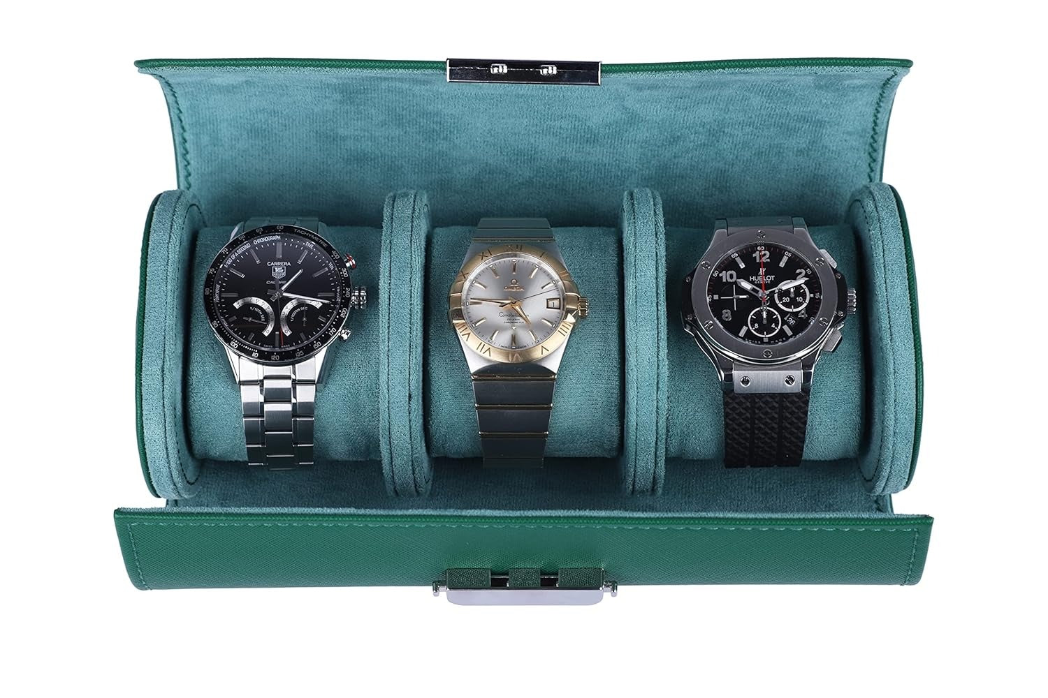 Luxury 3 Slot Leather Watch Roll Case – Premium Travel Watch Organizer for Men & Women – Green