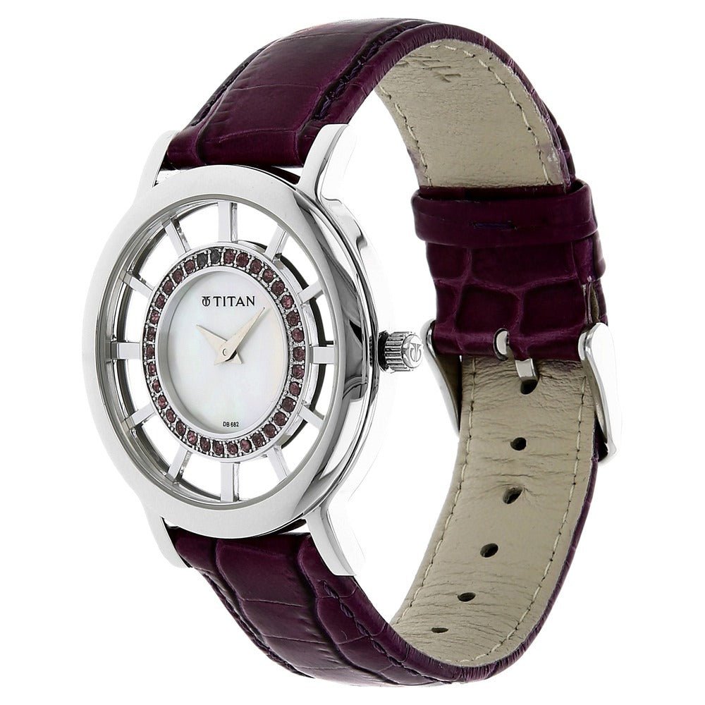 Titan Analog Mother of Pearl Dial Stainless Steel Leather Strap watch for Women - NE9929SL01J