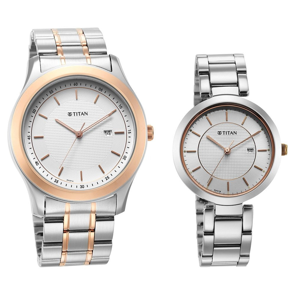 Titan Bandhan White Dial Analog with Date Stainless Steel Strap Watch for Couple - NS16272480KM01P