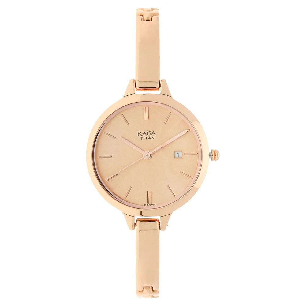 Raga Titan Raga Viva Rose Gold Dial Women Watch With Metal Strap - NU2578WM01