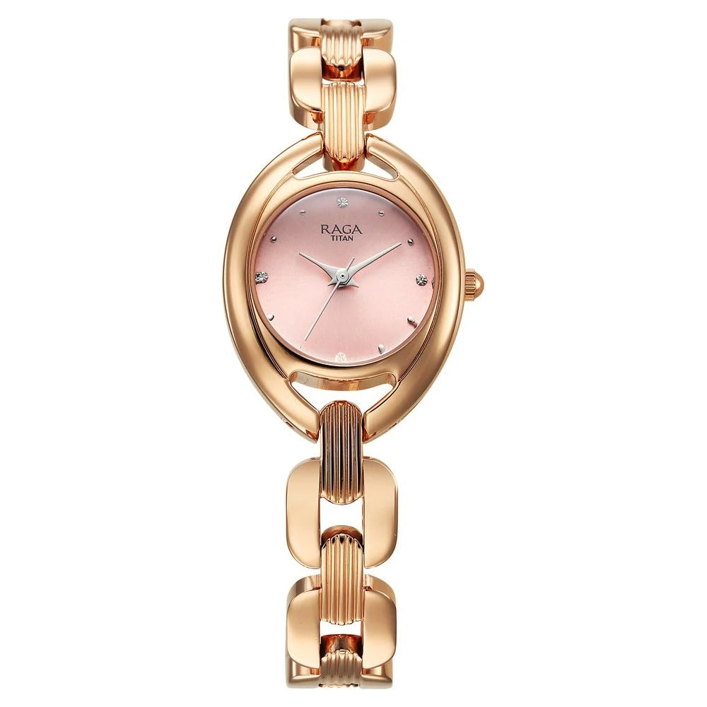 Titan Raga Showstopper Quartz Analog Pink Dial Metal Strap Watch For Women - NU95306WM01