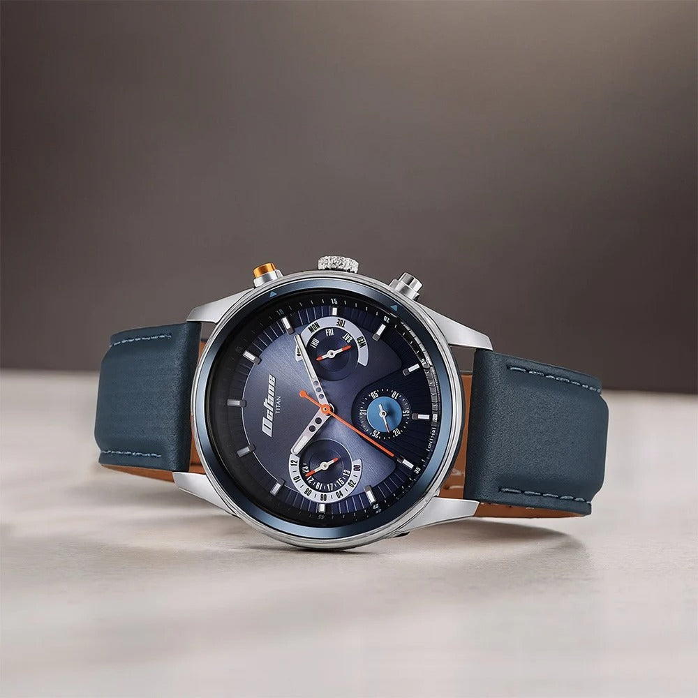 Titan Octane Quartz Multifunction Blue Dial With Blue Leather Strap Watch For Men - NU1805KL01