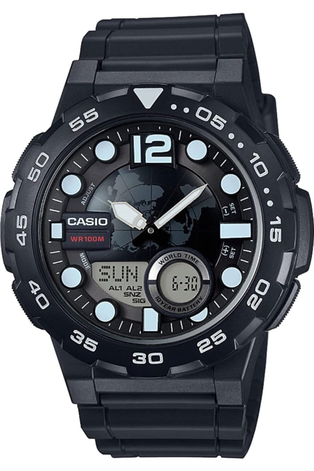 Casio Youth-Combination Analog-Digital Black Dial Resin Strap Men's Watch AEQ-100W-1AVDF