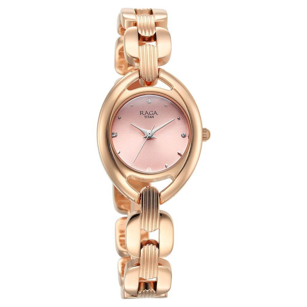 Titan Raga Showstopper Quartz Analog Pink Dial Metal Strap Watch For Women - NU95306WM01