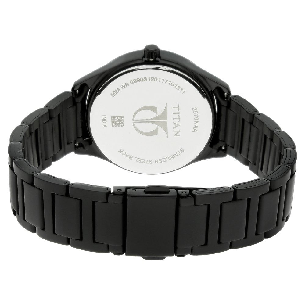 Titan Quartz Analog with Day and Date Black Dial Stainless Steel Strap Watch for Women - NT2570NM01