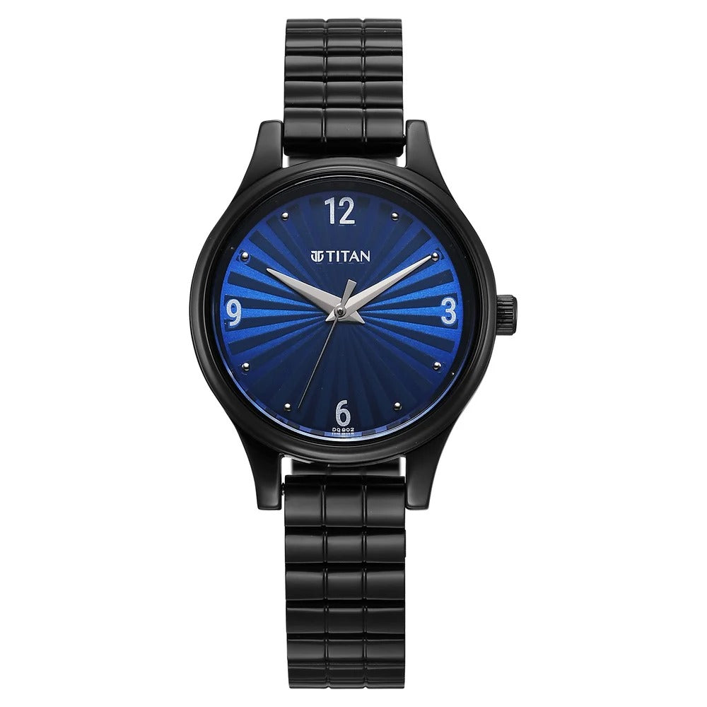 Titan Karishma Quartz Analog Blue Dial Black Stainless Steel Strap Watch For Women nu2679nm02