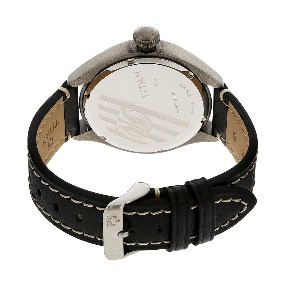 Titan Analog Black Dial with Date Leather Strap Watch for Men - 9478QL01J