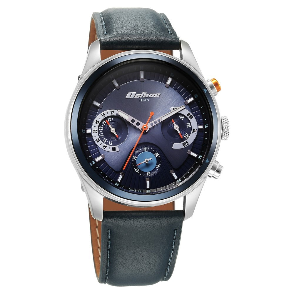 Titan Octane Quartz Multifunction Blue Dial With Blue Leather Strap Watch For Men - NU1805KL01