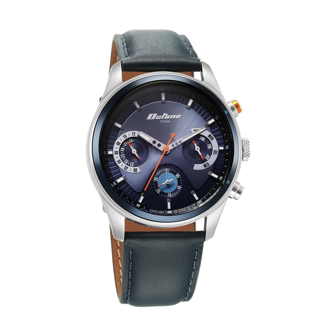 Titan Octane Quartz Multifunction Blue Dial With Blue Leather Strap Watch For Men - NU1805KL01