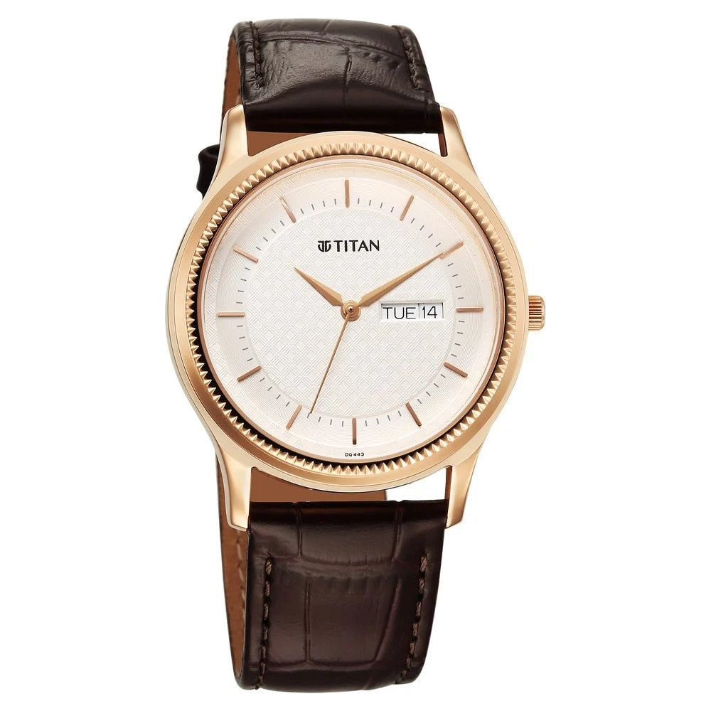 Titan Karishma Quartz Analog with Day and Date Silver Dial Leather Strap Watch For Men - NU1824WL03