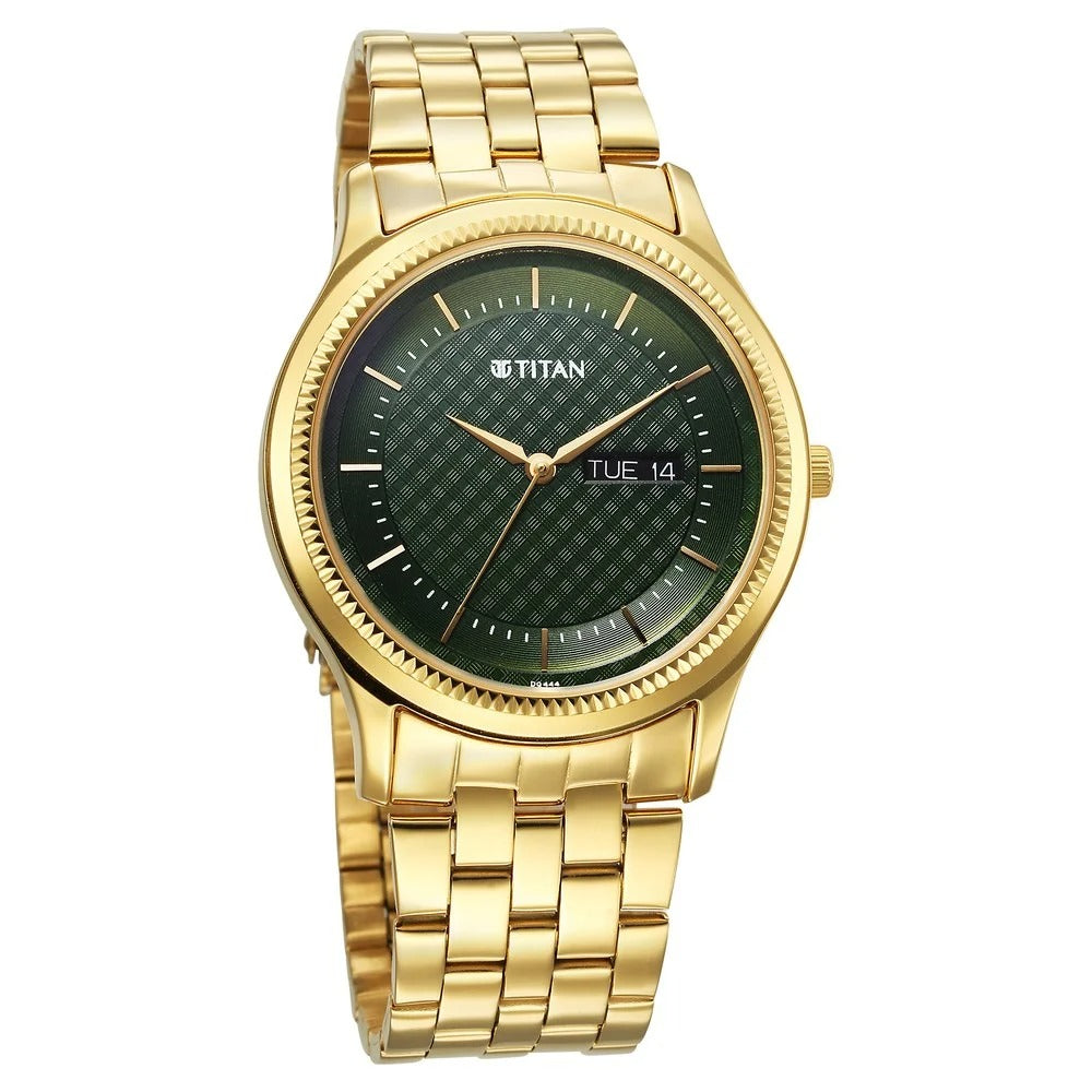 Titan Karishma Quartz Analog with Day and Date Green Dial Stainless Steel Strap Watch For Men - NU1824YM02
