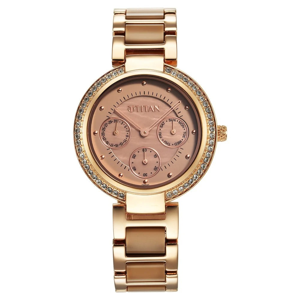 Titan Acetate Mother Of Pearl Quartz Multifunction Hybrid Strap Watch for Women - NU95187KD03