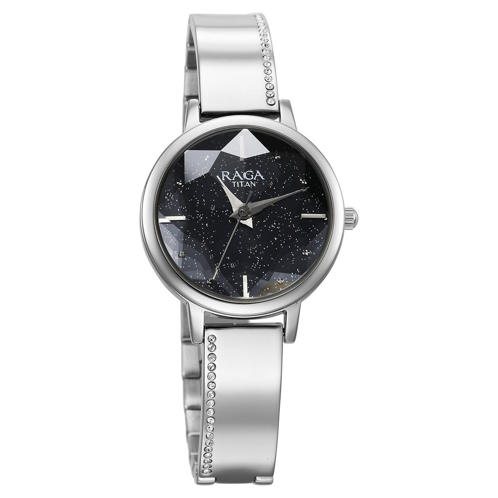 Titan Raga Showstopper Quartz Analog Blue Dial Silver Metal Strap Watch For Women - NU95267SM01
