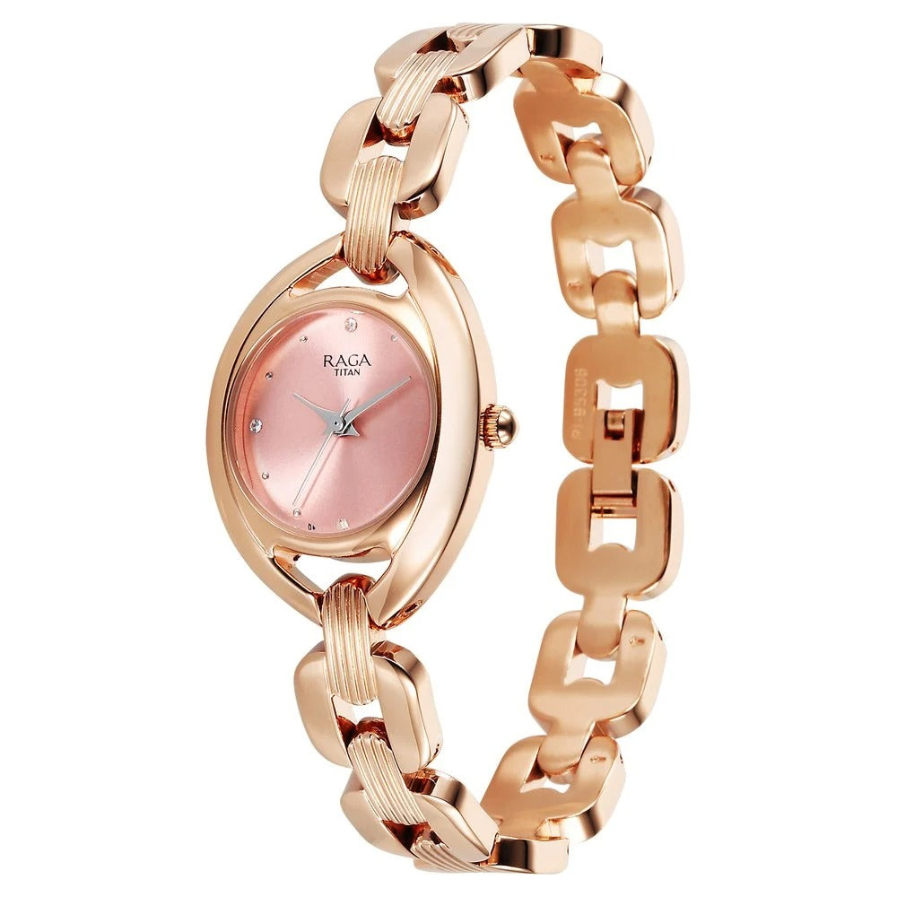 Titan Raga Showstopper Quartz Analog Pink Dial Metal Strap Watch For Women - NU95306WM01