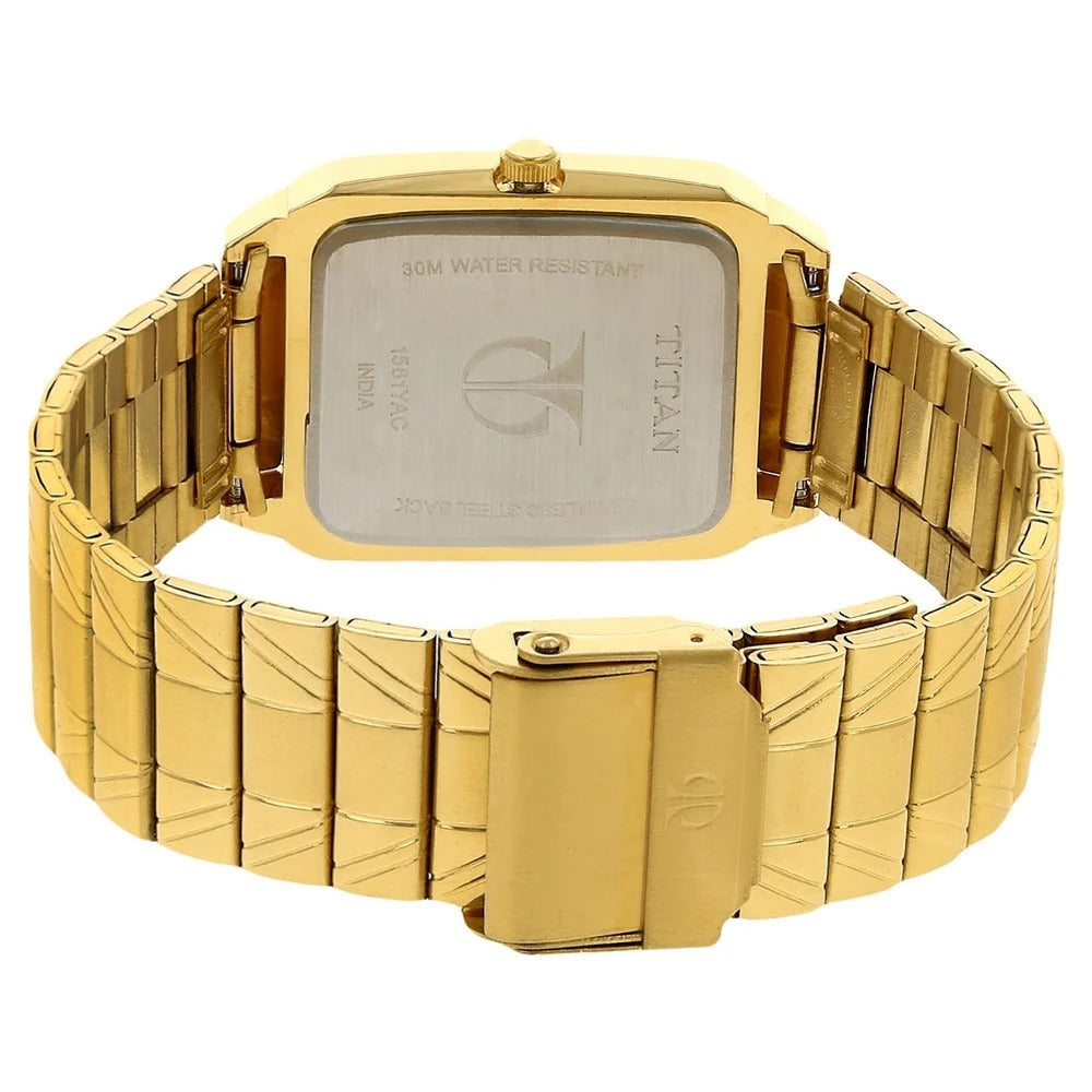 Titan Quartz Analog with Day and Date Champagne Dial Stainless Steel Strap Watch for Men - NU1581YM05