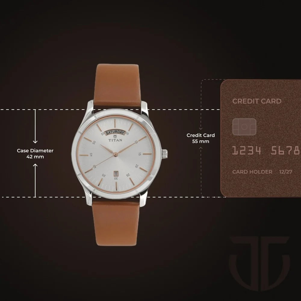 Titan On Trend White Dial Analog with Day and Date Leather Strap watch for Men - NU1767SL01