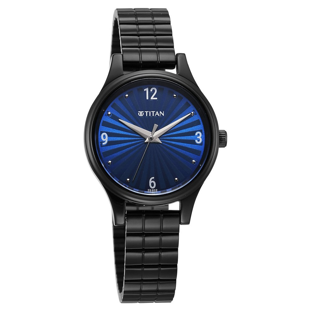 Titan Karishma Quartz Analog Blue Dial Black Stainless Steel Strap Watch For Women nu2679nm02