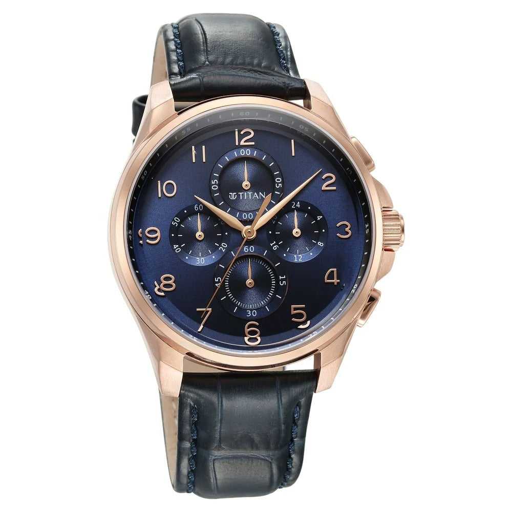 Titan Classic Chrono Blue Dial Leather Watch for Men - NU90169WL01