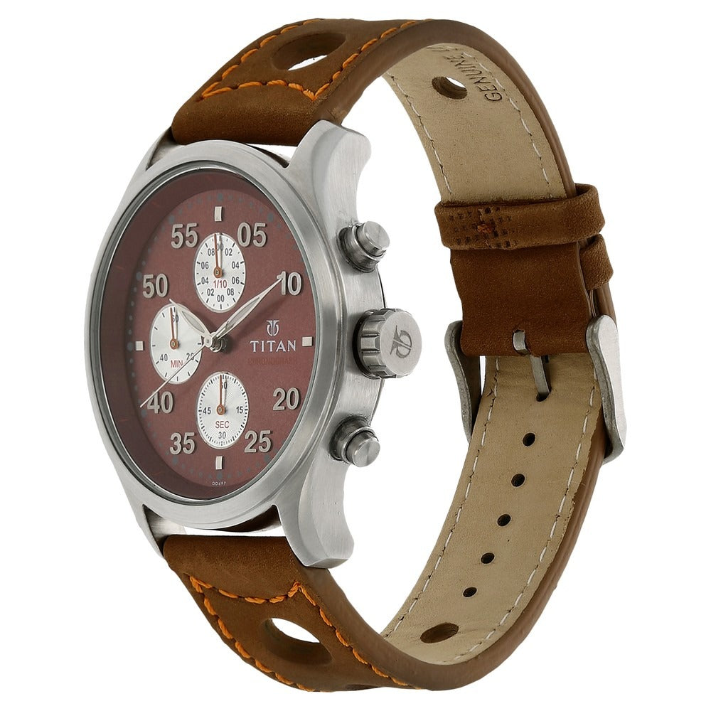 Titan Chronograph Brown Dial Leather Strap watch for Men 1634SL03
