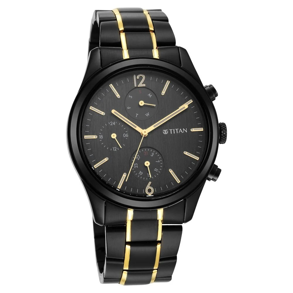Titan Black and Gold Anthracite Dial Analog Stainless Steel Strap watch for Men - NU1805KM03