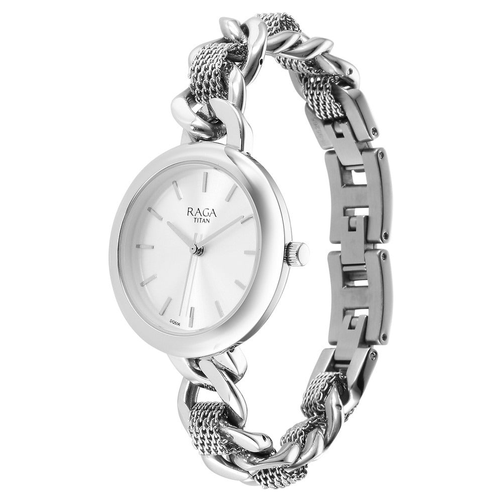 Titan Raga Showstopper Quartz Analog Silver Dial Metal Strap Watch for Women - NU95265SM01