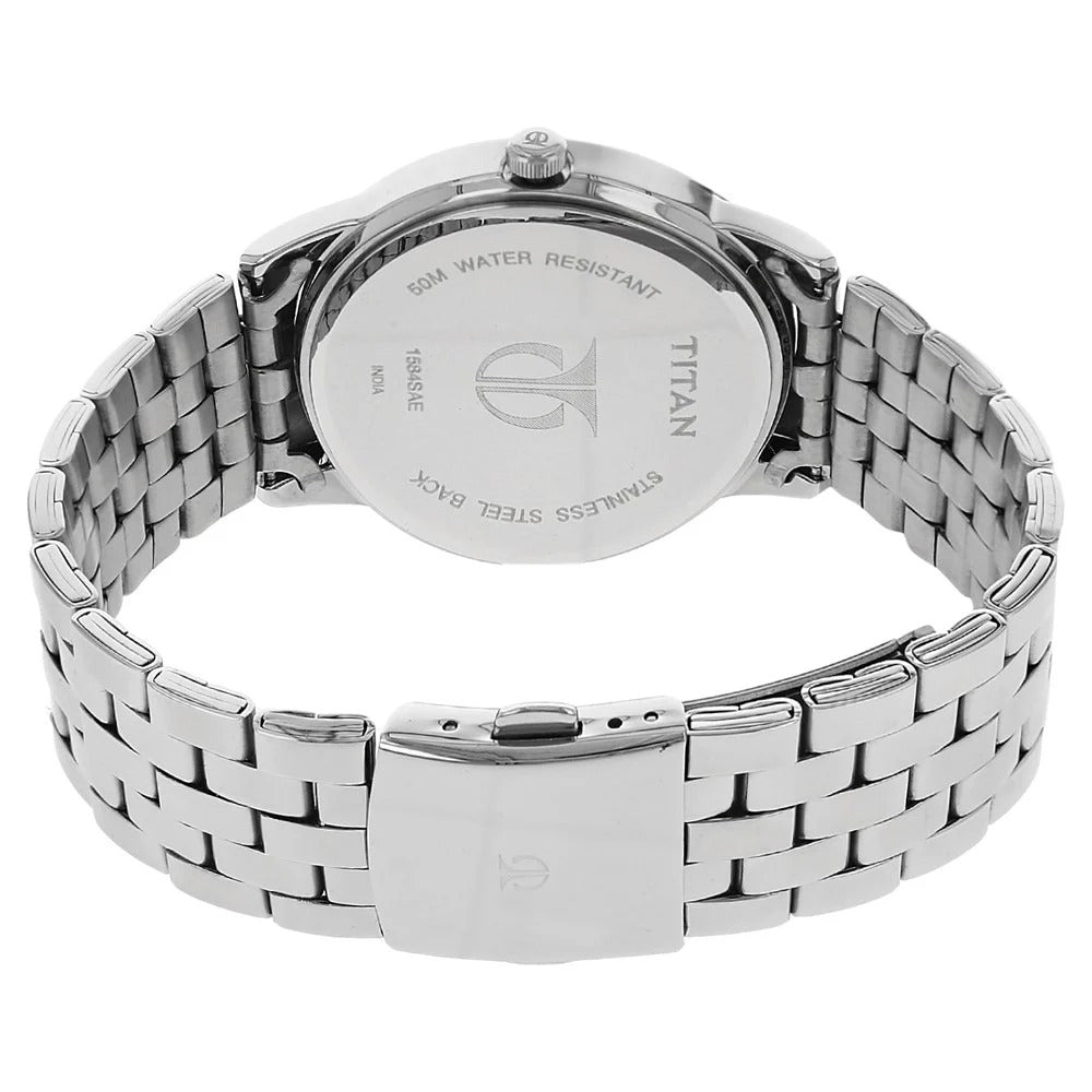 Titan Quartz Analog with Date Black Dial Stainless Steel Strap Watch for Men - NU1584SM04