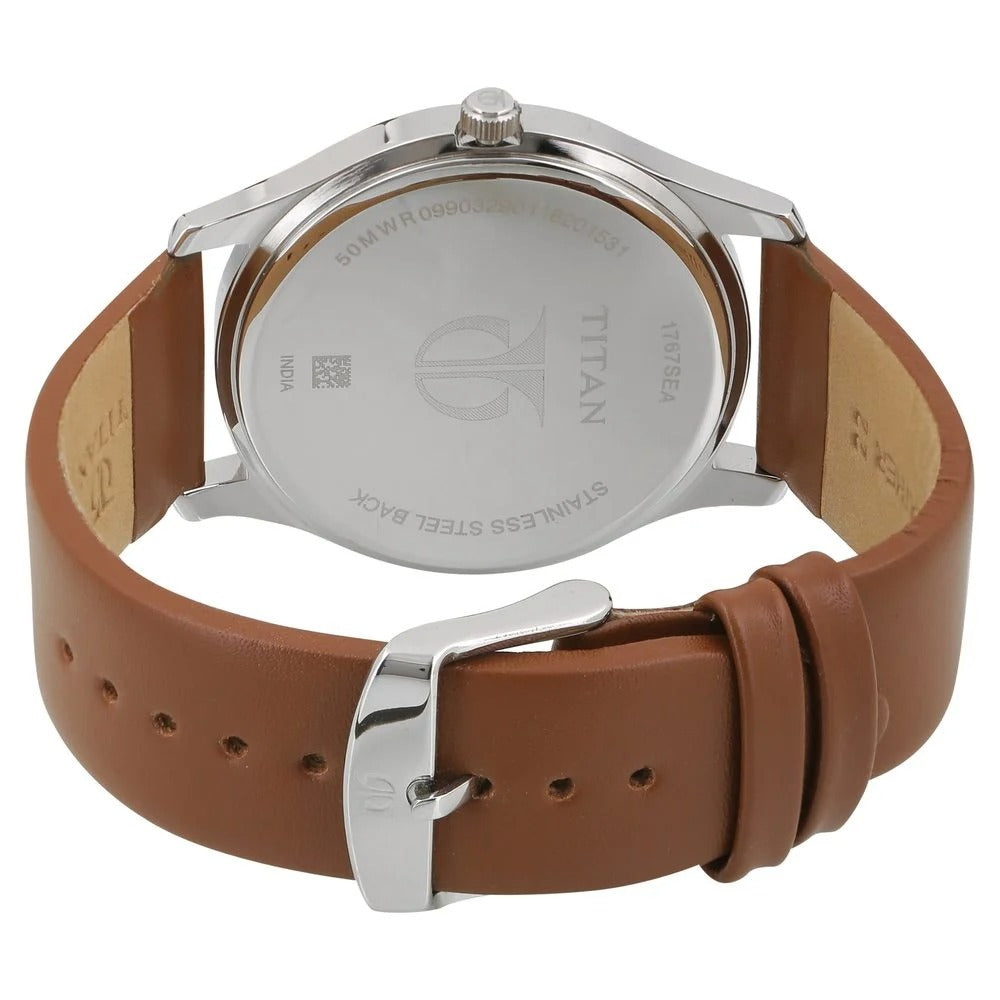 Titan On Trend White Dial Analog with Day and Date Leather Strap watch for Men - NU1767SL01